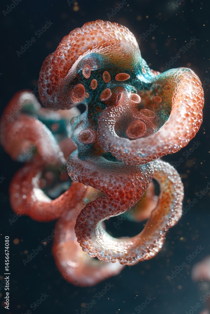 Poster Abstract Microscopic Organism Close Up View of Cellular Structure and Complex Organic Shape on Dark Background