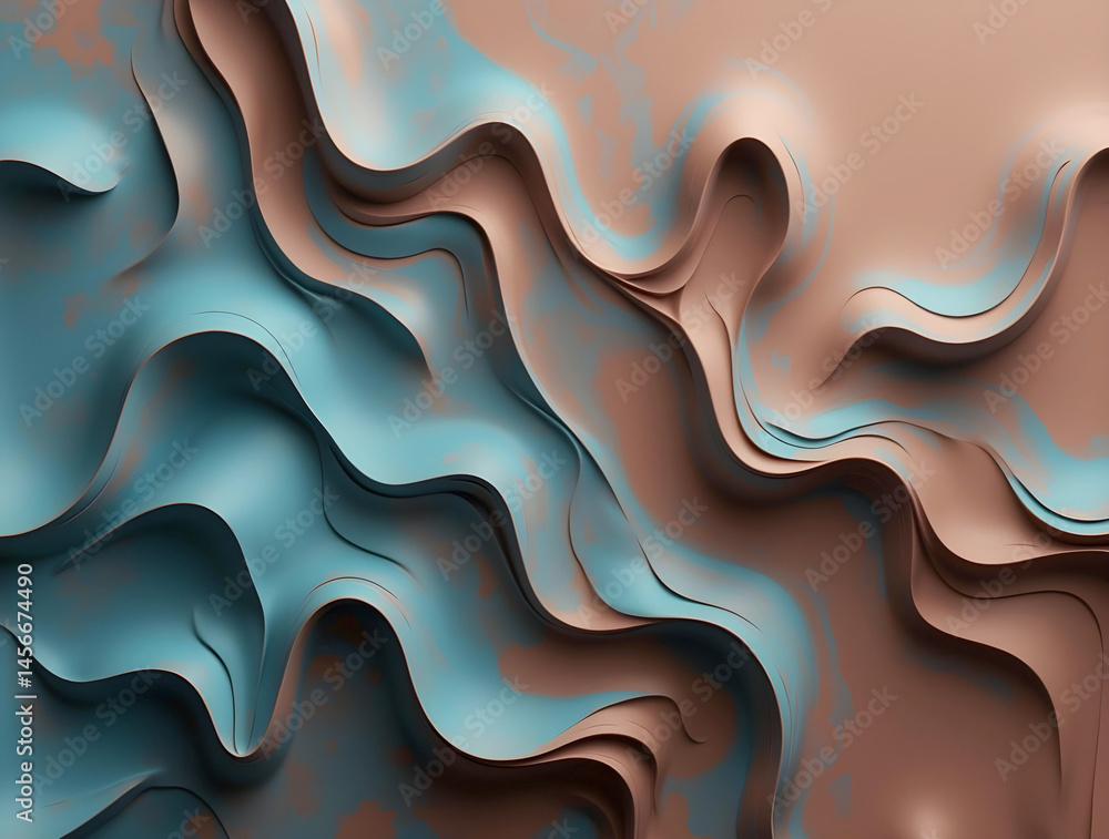 Aufkleber abstract waves of flowing teal and warm brown intertwine, creating a textured, organic pattern with 
