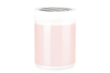 A cylindrical pink plastic container with a white lid and a perforated top.  Ideal for pills, powder, or other small items