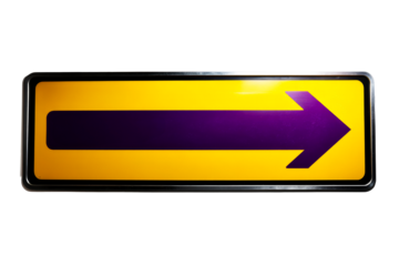 Yellow and purple right arrow sign on transparent bg
