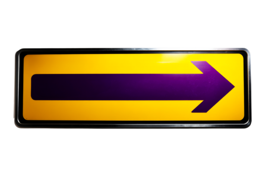 Yellow and purple right arrow sign on transparent bg