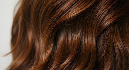 Fototapeta premium Close-up captures the elegant flow and vibrant auburn color of healthy, shiny hair in detail.