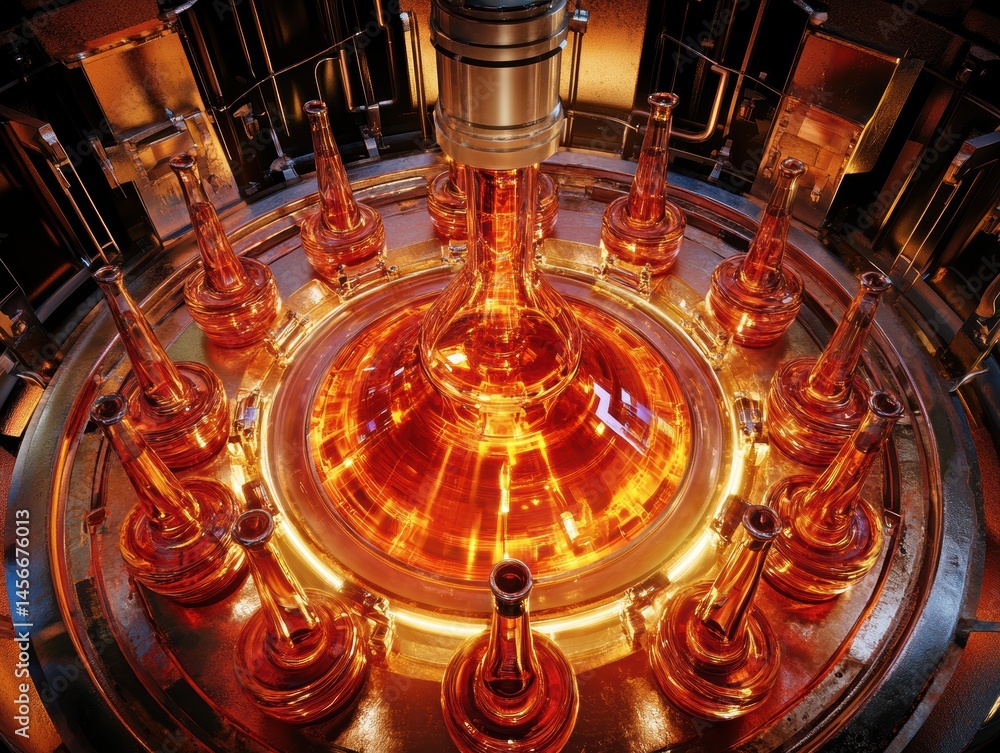 Aufkleber high angle of fusion reactor with glowing plasma and surrounding glass tubes in a futuristic setting