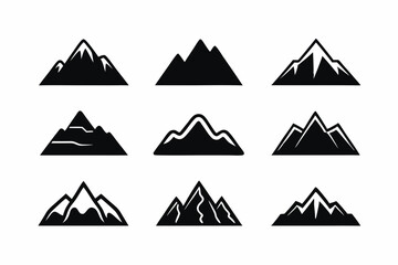 set of Mountain icon vector silhouette illustration isolated on white background