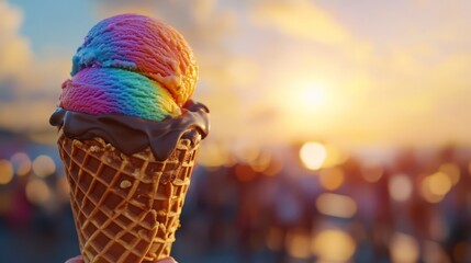 Rainbow ice cream cone sunset event