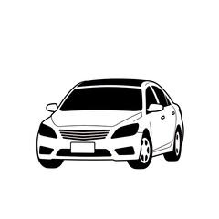 Naklejka premium Car-Illustration-Sedan-Vehicle-Automobile-Black-and-White