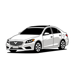 Naklejka premium White-Car-Sedan-Vehicle-Automobile-Transport-Drawing