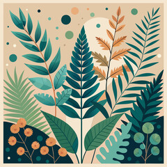 Fototapeta premium Tropical Leaves Botanical Illustration. Abstract Floral Pattern Wall Art Print