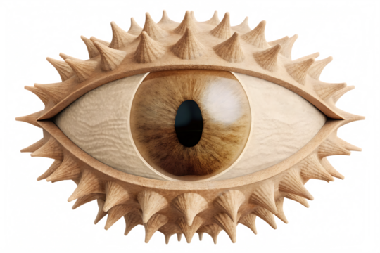 Abstract image of an eyeball with spiky texture surrounding ital Honey isolated on white background PNG