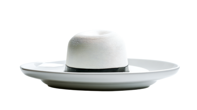 a white hat is sitting on a white plate