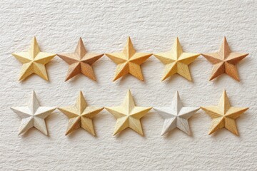 Hand-crafted Paper Stars Displayed on a Textured Table Surface for Seasonal Decoration or Creative Projects