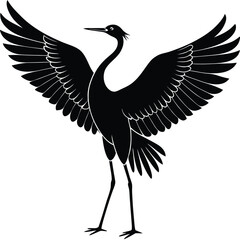 Silhouette of Crane Bird with Wings Spread – Elegant Black Vector Art