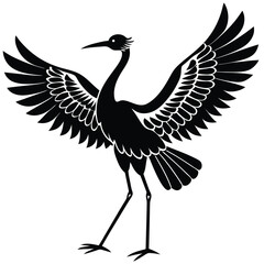 Silhouette of Crane Bird with Wings Spread – Elegant Black Vector Art
