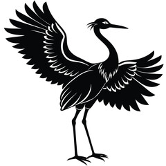Silhouette of Crane Bird with Wings Spread – Elegant Black Vector Art