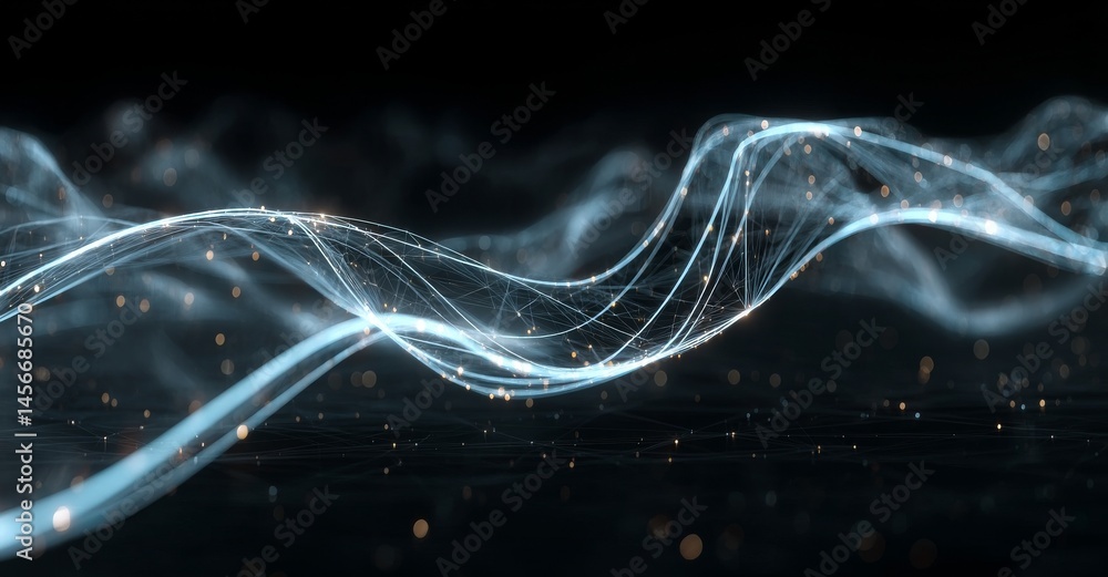 Poster in the digital world, a labyrinthine network of glowing blue lines emerges, propelled by data and em