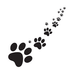 Paw vector foot trail print of cat. Dog, puppy silhouette animal diagonal tracks for t-shirts, backgrounds, patterns, websites, showcases design, greeting cards, child prints and etc