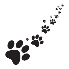 Paw vector foot trail print of cat. Dog, puppy silhouette animal diagonal tracks for t-shirts, backgrounds, patterns, websites, showcases design, greeting cards, child prints and etc