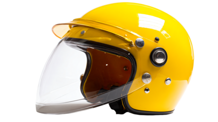 a yellow helmet with a clear visor on it