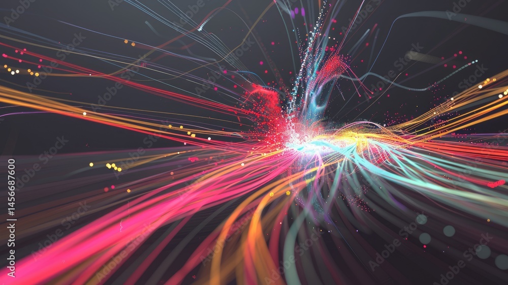 Poster abstract picture of neon light particle with digital technology style design connecting become dynam