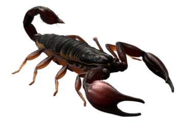 Large black scorpion with detailed anatomy on a transparent background