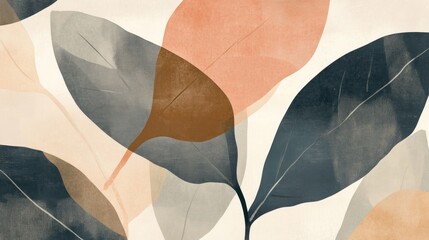 Abstract botanical leaf pattern.  Soft, layered leaves in muted colors, creating a delicate, minimalist aesthetic