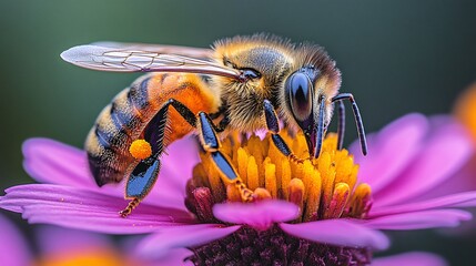 Fototapeta premium Close up Of A Bee On A Purple Flower