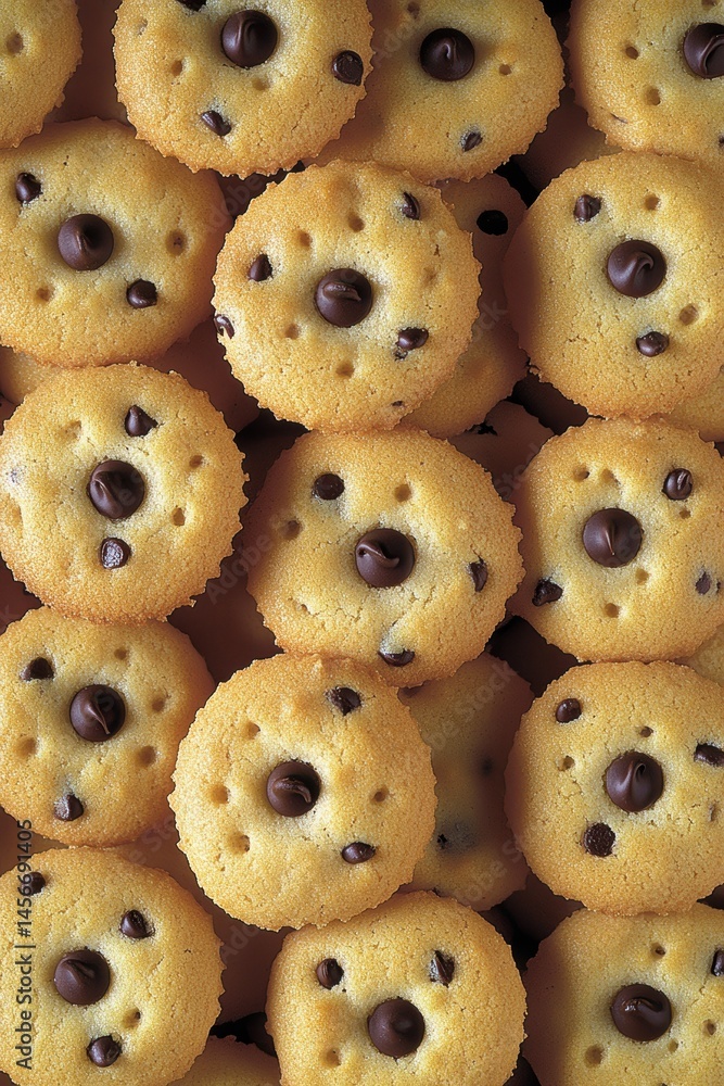 Aufkleber overhead shot of delicious chocolate chip cookies arranged in rows and columns for a tempting desser