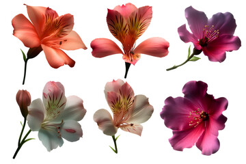Fresh flowers in vibrant colors against a transparent background