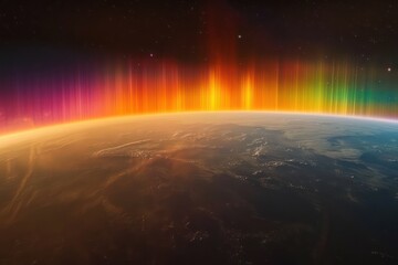 Obraz premium Colorful cosmic light behind planet in deep space