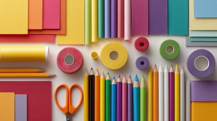 Colorful Craft Supplies Layout for DIY School Projects and Activities