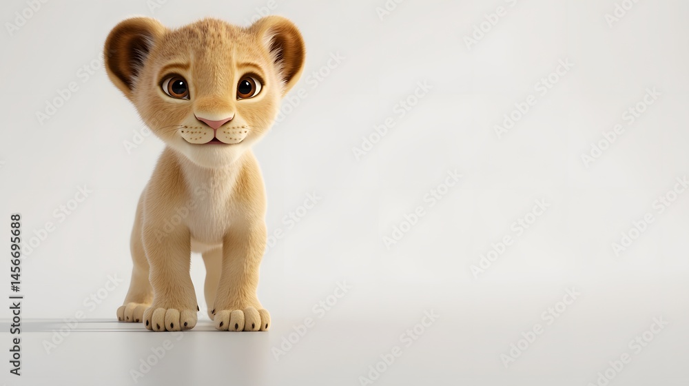 Poster digital rendering of a cute lion cub against a plain background.