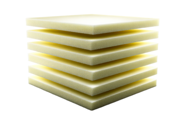 Stack of yellow foam sheets on a transparent background