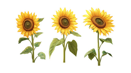 Obraz premium Collection Pack of Three Vibrant Sunflowers on Black Background set against transparent background