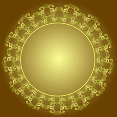 Golden round frame on brown gradient background