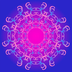 Abstract bright round pattern on blue and pink background