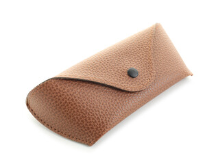 One leather glasses case isolated on white