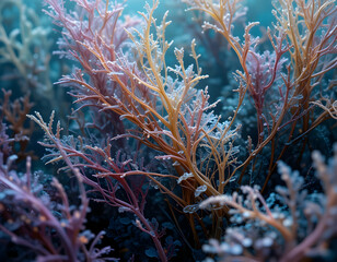 Obraz premium Seaweed Underwater with Light Shining Through the Water