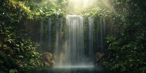 Stunning Waterfall in Lush Green Forest A Breathtaking Nature Image