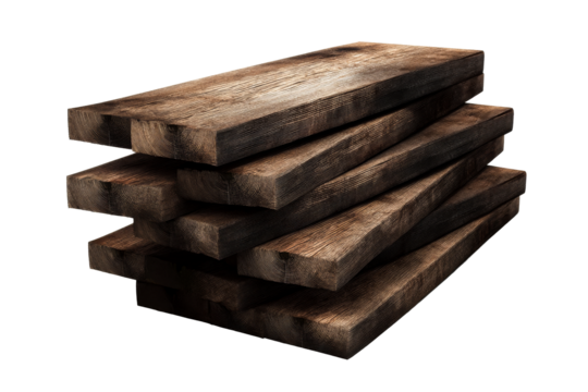 Stacked wooden planks on transparent background for design use