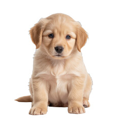 Playful golden retriever puppy, adorable young dog with soft fur and curious expression, perfect for pet-themed projects. Isolated on white background or PNG