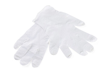 Medical gloves isolated on white, top view