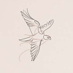 Obraz premium Minimalist Bird Line Art Illustration: Elegant Falcon in Flight with Abstract Details on Textured Background (Modern, Simple, Artistic)