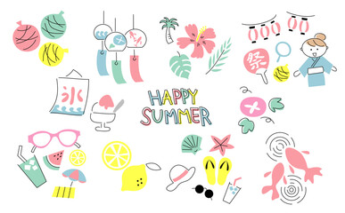 夏の手描きイラストセット