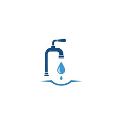 Stylized blue water faucet illustration with a drop of water on white background