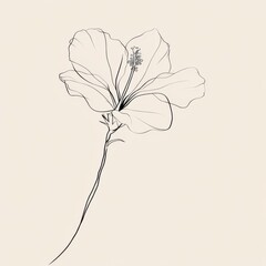 Hibiscus Flower Line Art on Beige Background - Minimalist Floral Illustration for Prints, Wall Art, and Creative Projects (Botanical, Single Line)