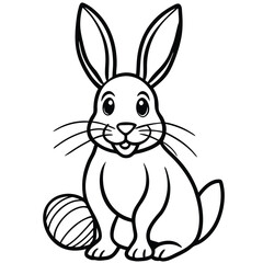 Easter bunny holding colorful egg in a cute cartoon spring scene