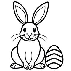 Easter bunny holding colorful egg in a cute cartoon spring scene