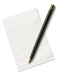 Blank paper sheet with elegant pen top view studio shot white background for writing or drawing