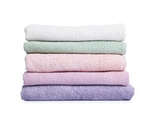 Stack of clean towels isolated on white