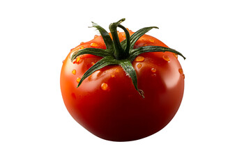Fresh, ripe tomato with droplets on a transparent background